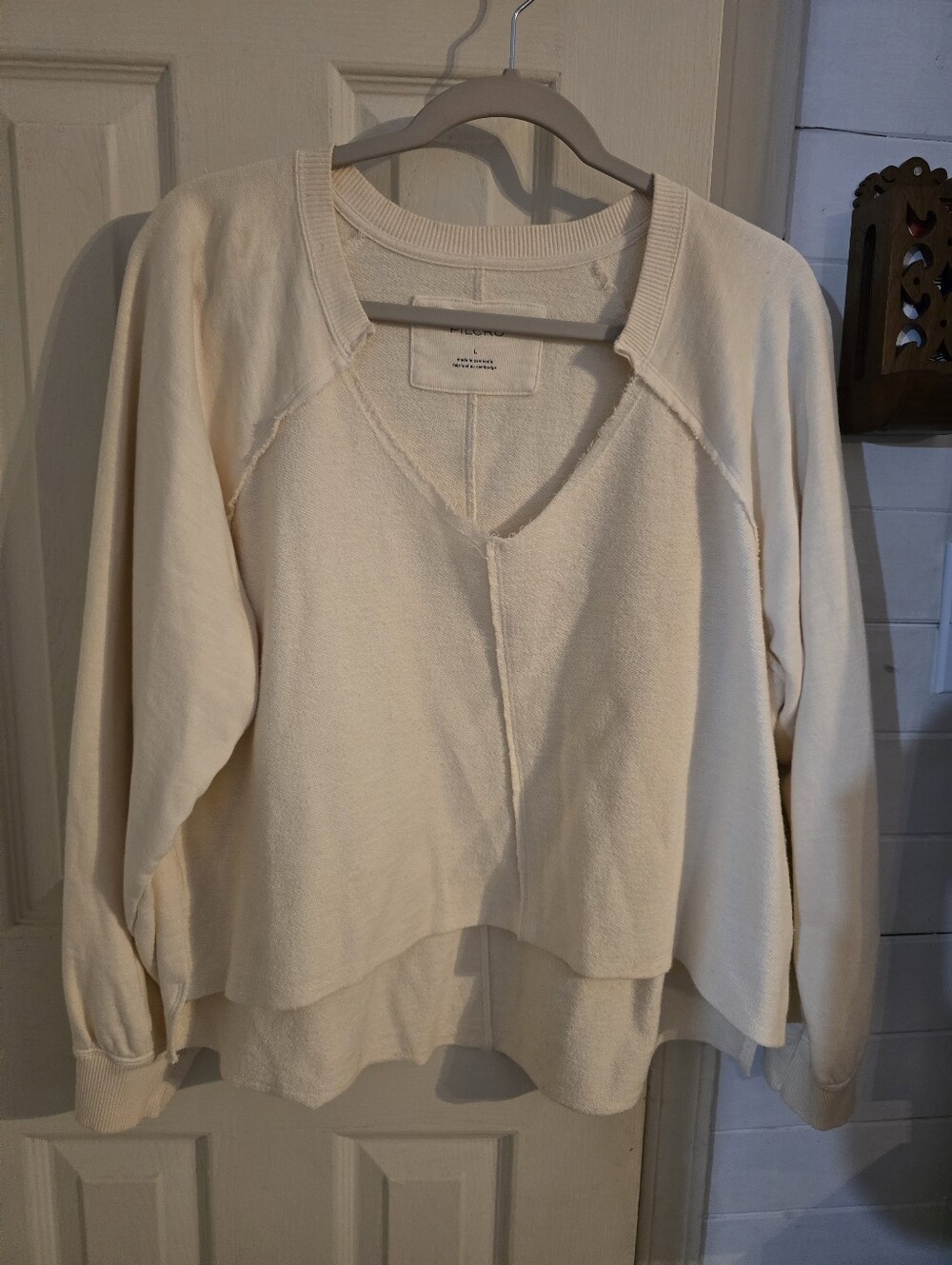Anthropologie Cream Layered V-Neck Sweatshirt